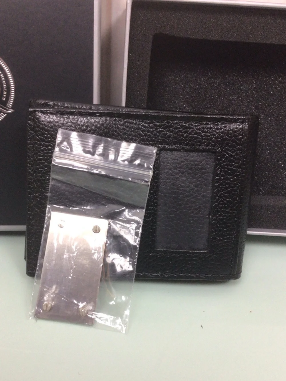 Men's Black Leather Card & Key Holder Wallet with Clear ID Window